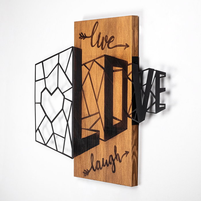 Wallity Live Love Laugh - 380 Escultura de Pared en Nogal y Negro Wallity Live Love Laugh - 380 Escultura de Pared en Nogal y Negro